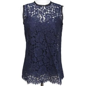 DOLCE & GABBANA Sleeveless Blouse Shirt Top Navy Blue Black Lace Sz 40 Ret $1495